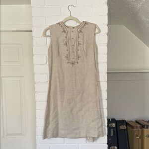 Vintage Jack Posluns Sleeveless Linen Shift Dress with Decorative Front
